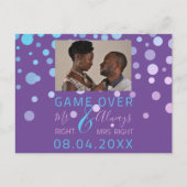 Game over Funny Save the Date Weddenschap Paarse P Briefkaart (Voorkant)