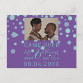 Game over Funny Save the Date Weddenschap Paarse P Briefkaart (Voorkant)