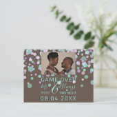 Game over Funny Save the Date Wedding Confet Photo Briefkaart (Staand voorkant)