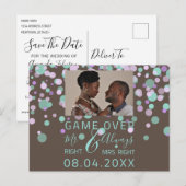 Game over Funny Save the Date Wedding Confet Photo Briefkaart (Voorkant / Achterkant)