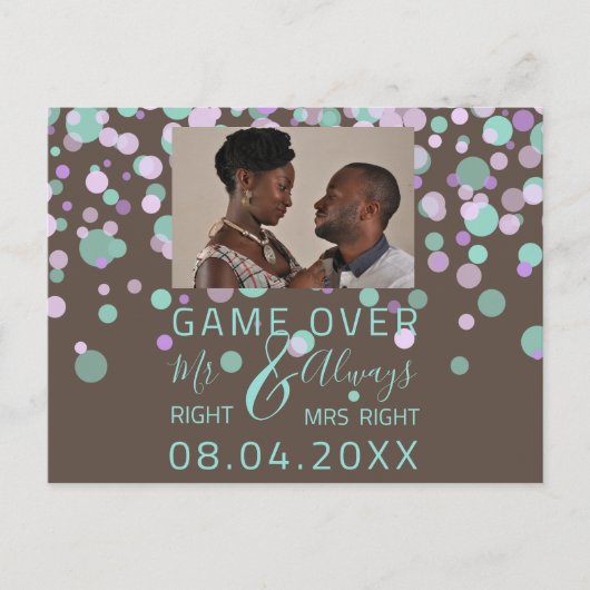 Game over Funny Save the Date Wedding Confet Photo Briefkaart (Voorkant)