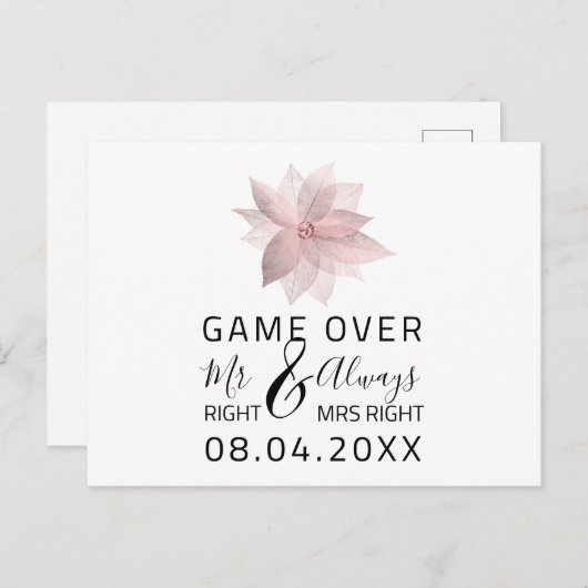 Game over Funny Save the Date Wedding Roos Briefkaart (Voorkant / Achterkant)