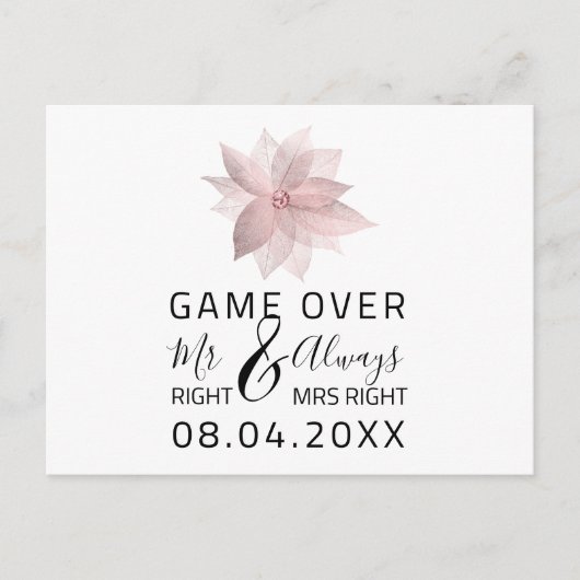 Game over Funny Save the Date Wedding Roos Briefkaart (Voorkant)