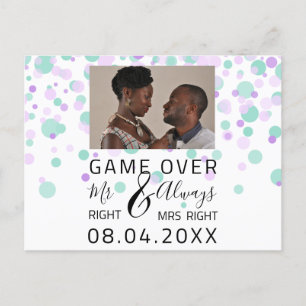 Game over Funny Save the Date Wedding Stippen Foto Briefkaart