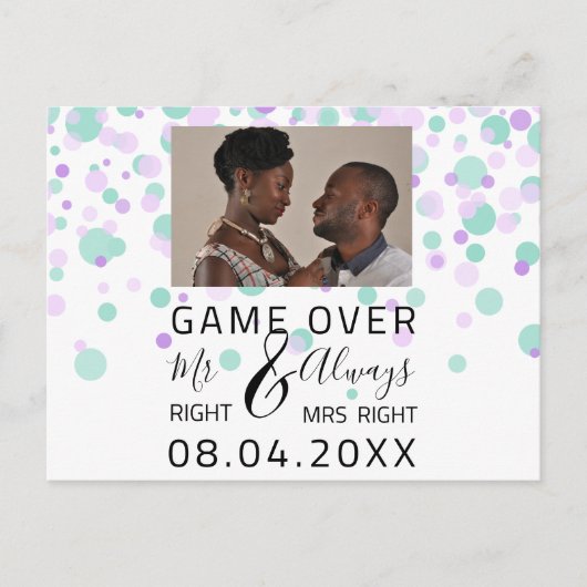 Game over Funny Save the Date Wedding Stippen Foto Briefkaart (Voorkant)