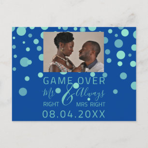 Game over Funny Save the Date WeduwBlue Photo Briefkaart