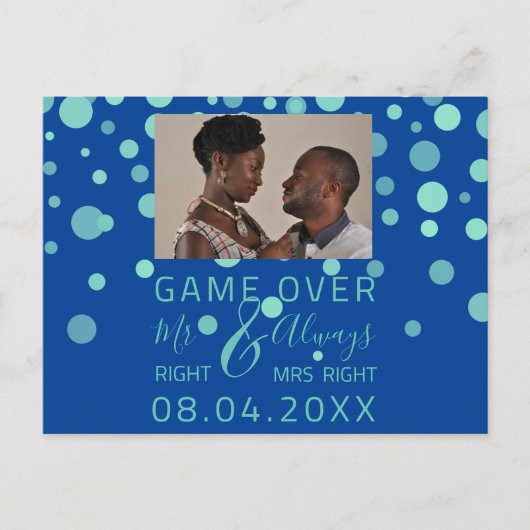 Game over Funny Save the Date WeduwBlue Photo Briefkaart (Voorkant)