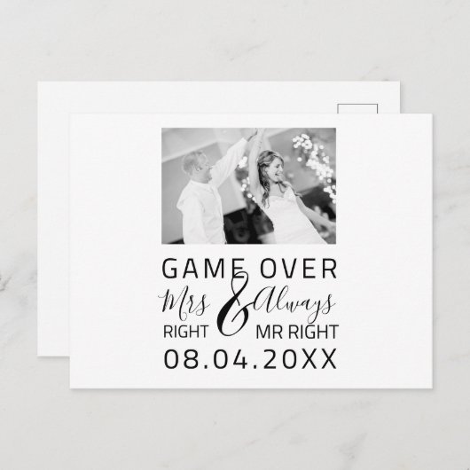 Game over Funny Save the Date Weduwfoto Briefkaart (Voorkant / Achterkant)