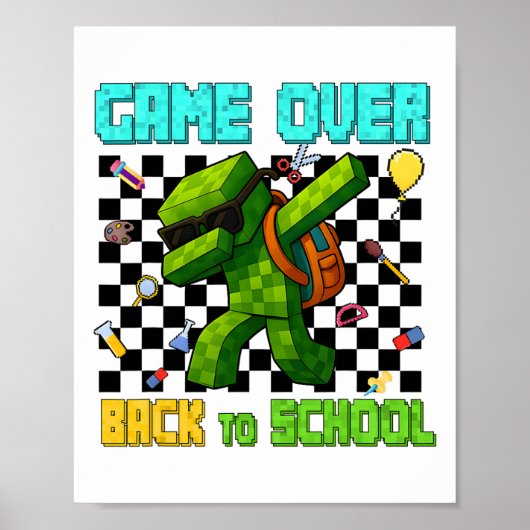 Game Over Gaat Naar School Gamer Grappige Kinderen Poster (Voorkant)