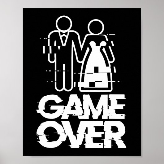 Game Over Glitch Bruid Bruidegom Funny Wedding Poster (Voorkant)