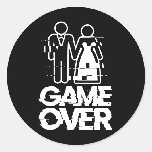 Game Over Glitch Bruid Bruidegom Funny Wedding Ronde Sticker (Voorkant)