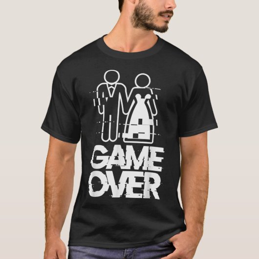 Game Over Glitch Bruid Bruidegom Funny Wedding T-shirt (Voorkant)