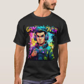 Game Over Glitch T-Shirt Retro Neon Gamer T-shirt (Voorkant)