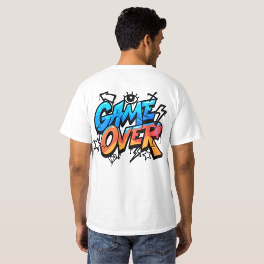 Game Over Graffiti Style Gamer T-Shirt – Bold Blue (Achterkant volledig)
