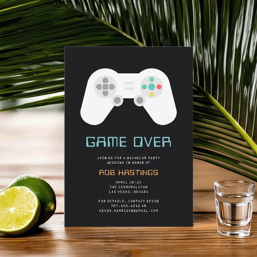 Game Over | Grappig Gaming Thema Bachelorfeest Kaart