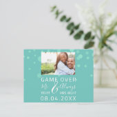 Game Over Grappig Save De Datum Bruiloft Aqua Foto Briefkaart (Staand voorkant)