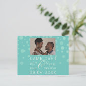 Game Over Grappig Save De Datum Bruiloft Wit Foto Briefkaart (Staand voorkant)