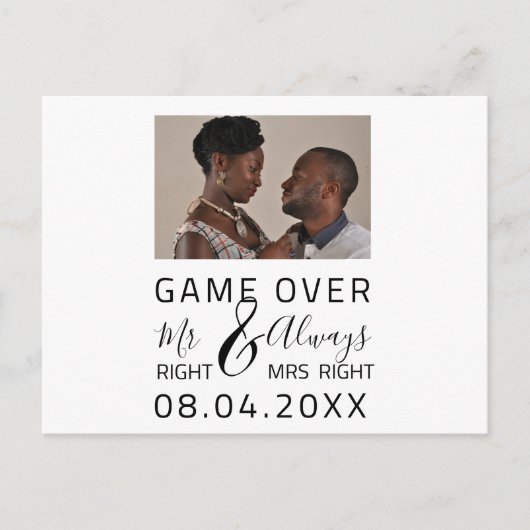 Game Over Grappige Bewaar De Datum Trouwfoto Briefkaart (Voorkant)