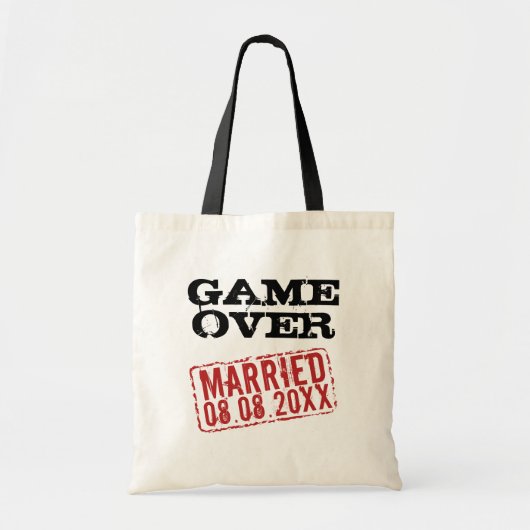 Game Over grappige canvas tas met trouwdatumstempe (Voorkant)