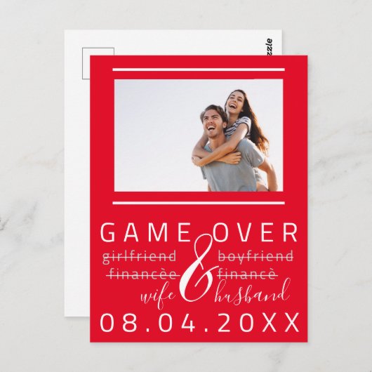 Game Over Grappige Redding De Datum Foto rood Wit Briefkaart (Voorkant / Achterkant)