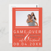 Game Over Grappige Save The Date Foto Wow Koraal Briefkaart (Voorkant / Achterkant)
