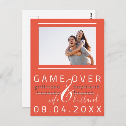 Game Over Grappige Save The Date Foto Wow Koraal Briefkaart (Voorkant / Achterkant)