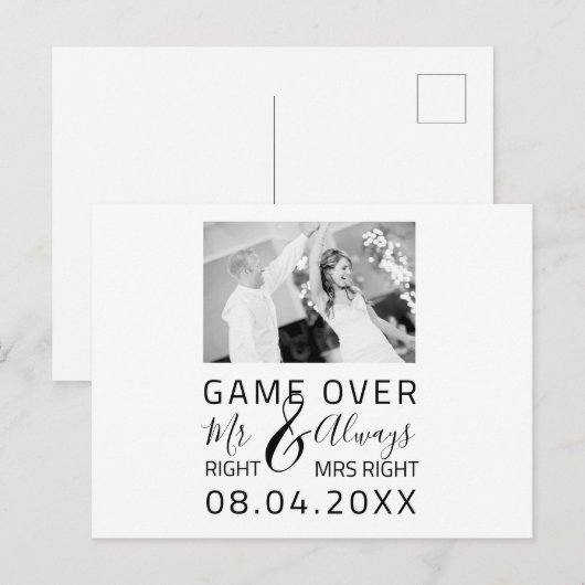 Game Over Grappige Save The Date Trouwfoto Briefkaart (Voorkant / Achterkant)