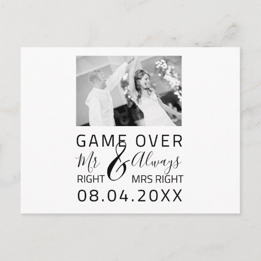 Game Over Grappige Save The Date Trouwfoto Briefkaart (Voorkant)