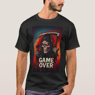 Game Over Grim Reaper Schedel – Donkere Horror Gam T-shirt