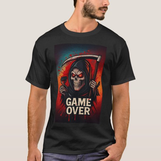 Game Over Grim Reaper Skull – Dark Horror Gaming  T-shirt (Voorkant)