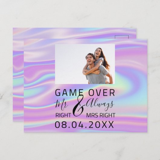 Game over holografisch grappig sparen de datumbrui briefkaart (Voorkant / Achterkant)