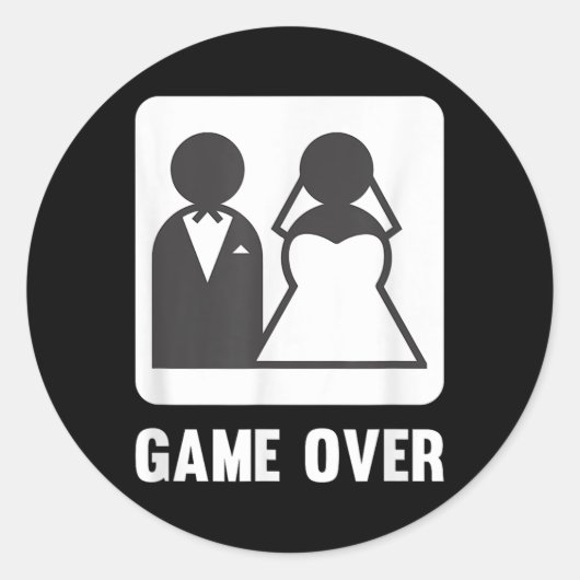 Game Over Huwelijk Bruidegom Bruid Ronde Sticker (Voorkant)