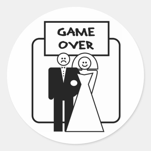 'Game Over' huwelijk Ronde Sticker (Voorkant)