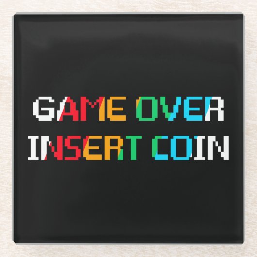 Game Over Insert Coin Glazen Onderzetter (Voorkant)