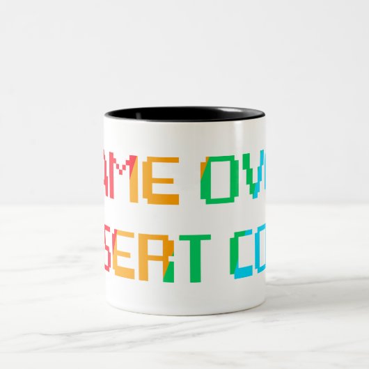 Game Over Insert Coin Tweekleurige Koffiemok (Center)