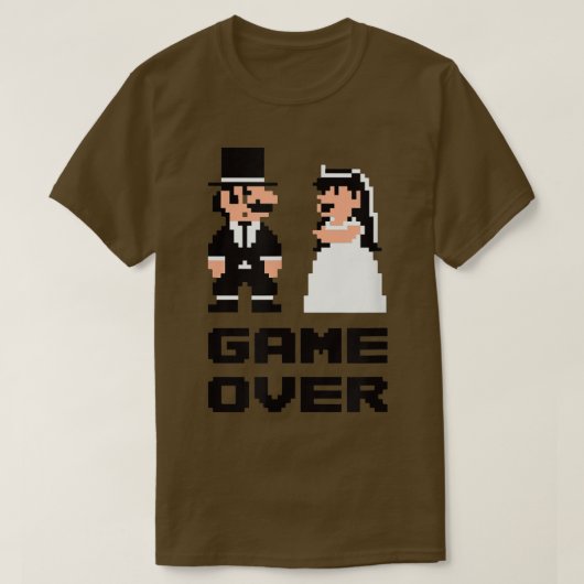 Game Over Jongensavond, Bruid Bruidegom Strips T-shirt (Design voorkant)