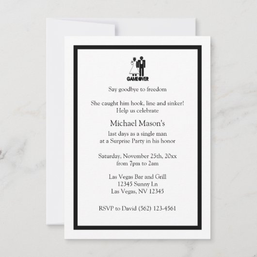 Game Over - Laatste dag als vrijgezel Bachleor Fee Kaart (Achterkant)