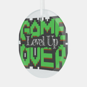 Game Over, Level Up: Gepixelde Retro Game Wereld Glas Ornament