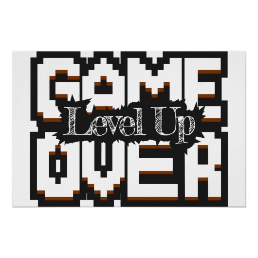 Game Over, Level Up: Gepixelde Retro Gamewereld Perfect Poster (Voorkant)