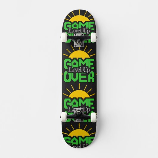 Game Over, Level Up: Retro Pixel Block Adventure Persoonlijk Skateboard (Voorkant)