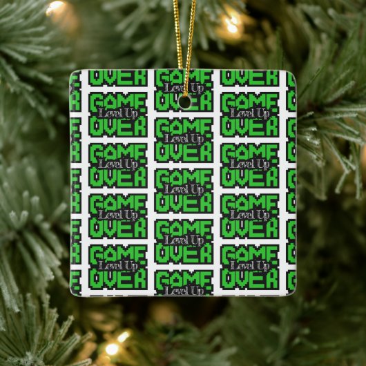 Game Over, Level Up: Retro Pixel Sandbox Avontuur Keramisch Ornament (Boom)