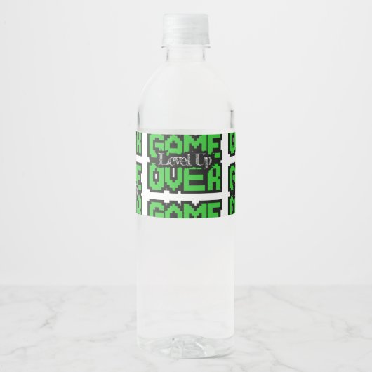 Game Over, Level Up: Retro Pixel Sandbox Avontuur Waterfles Etiket (Voorkant)