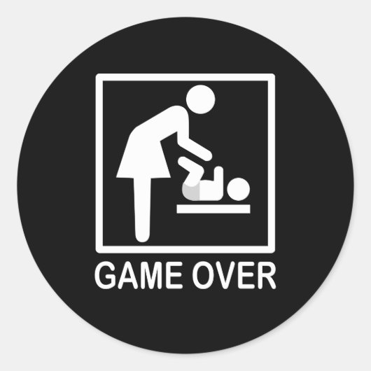 Game over mama Humoureus Pictogram Ronde Sticker (Voorkant)