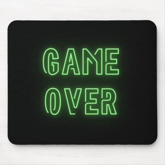 Game Over neon licht ontwerp groene video gamer Muismat (Voorkant)