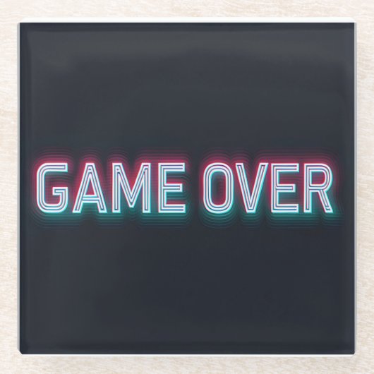 Game Over Neon Sign | Retro Glowing Arcade Design Glazen Onderzetter (Voorkant)