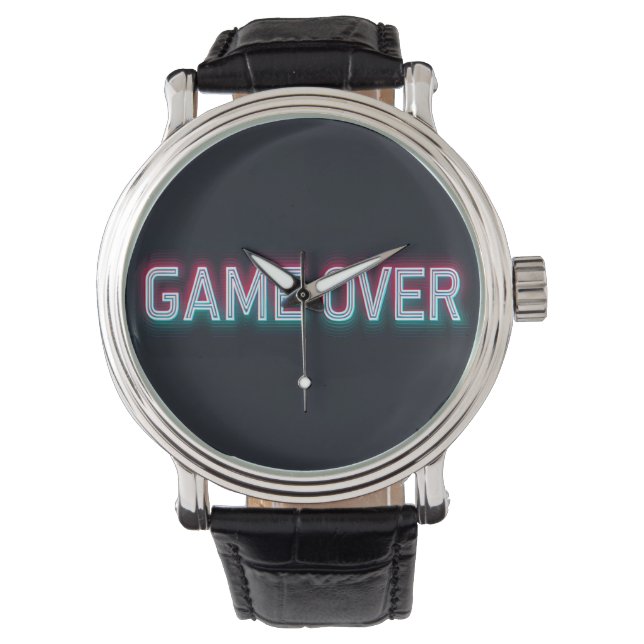 Game Over Neon Sign | Retro Glowing Arcade Design Horloge (Voorkant)