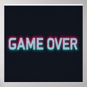 Game Over Neon Sign Retro Glowing Arcade Design Poster