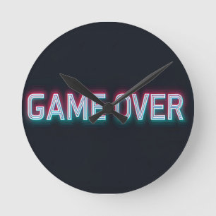 Game Over Neon Sign   Retro Glowing Arcade Design Ronde Klok