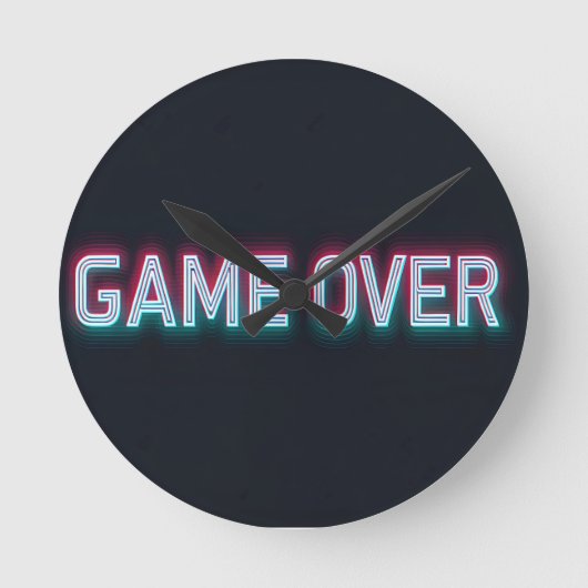 Game Over Neon Sign | Retro Glowing Arcade Design Ronde Klok (Voorkant)