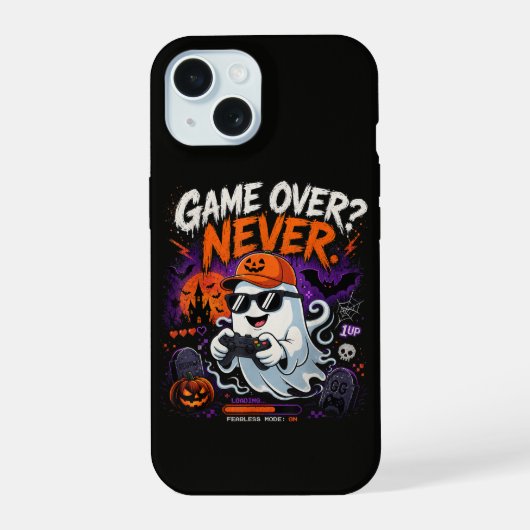 Game Over Nooit Grappige Gamer Geest Halloween iPhone 15 Case (Achterkant)